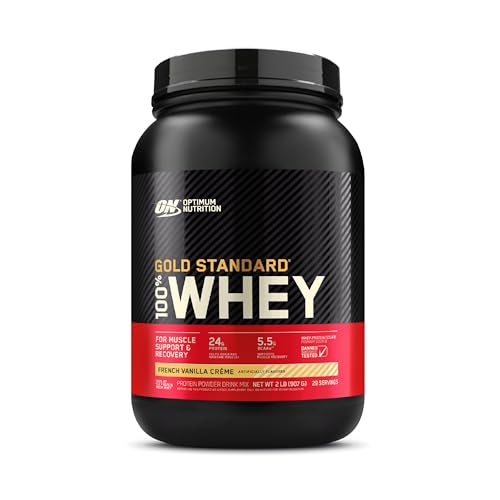 41MxrdyomDL.jpg Optimum Nutrition Gold Standard 100% Whey Protein Powder, French Vanilla Creme, 2 Pound (Packaging May Vary) - Image 1