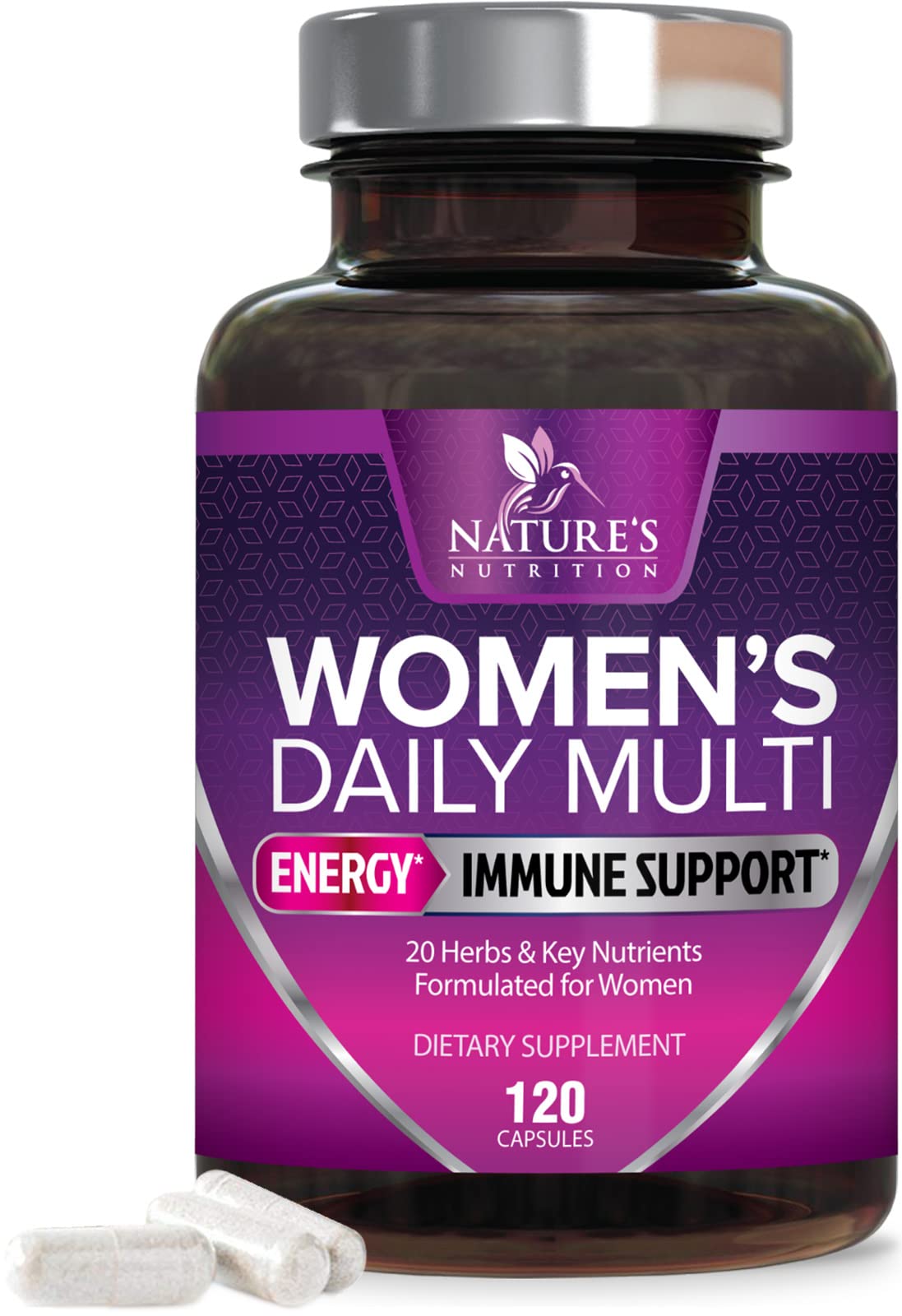 Womens Vitamins Multivitamin - Daily Multi for Women with Vitamin A, C, D, E, B6, B12, Zinc & Calcium, Energy & Immune Support, Nature's Multivitamin for Women, Non-GMO & Gluten Free - 120 Capsules