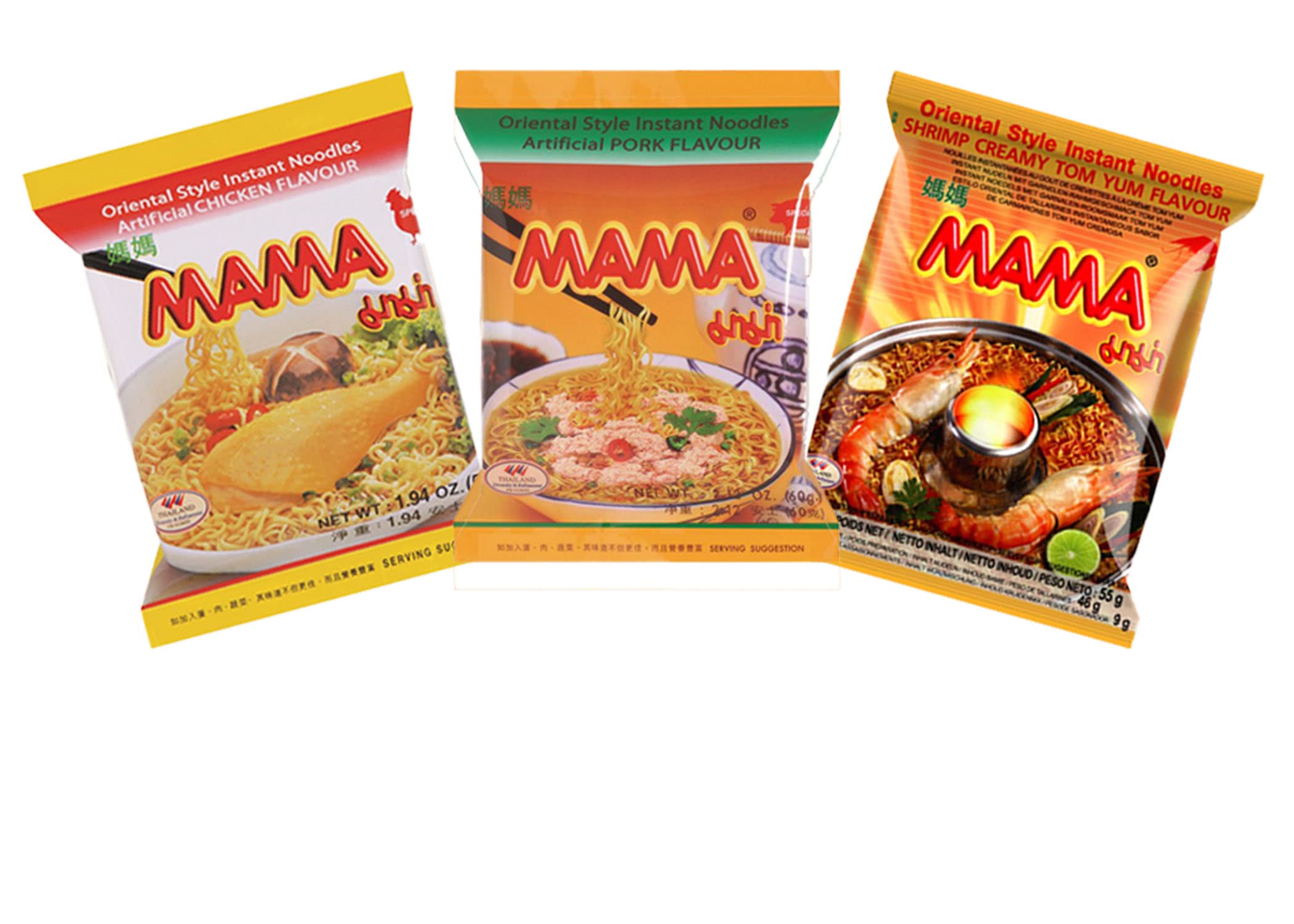 Version 1.0.0 MAMA Ramen Style Instant Oriental Noodles Variety 30 Pack, Chicken, Pork, Creamy Shrimp - Image 1