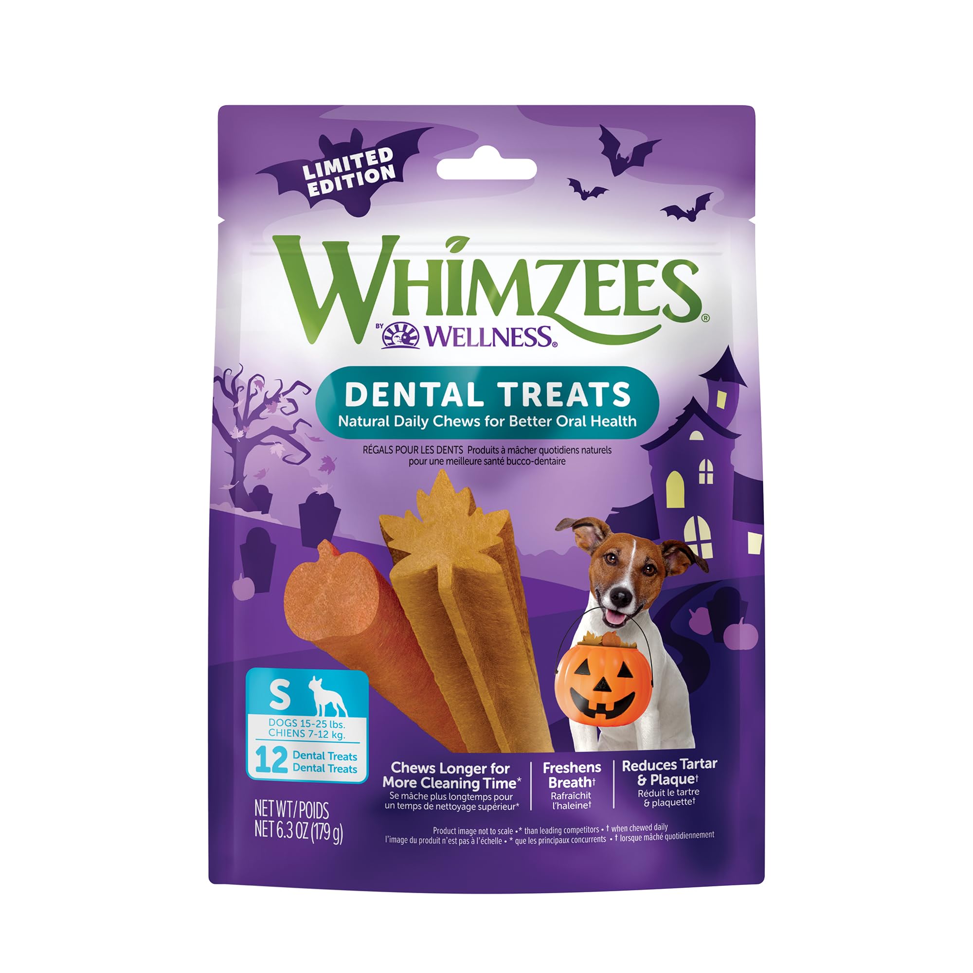 Wellness WHIMZEES Fall Dog Dental Treats, Autumn Natural Chews for Dogs, Small Size Stick, (12 Count)