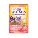 Wellness Appetizing Entrées Mousse, Adult Wet Cat Food, Natural, Protein-Rich, Grain-Free, 2.8 Ounce Pouch, 8 Pack, (Chicken & Herring Recipe)