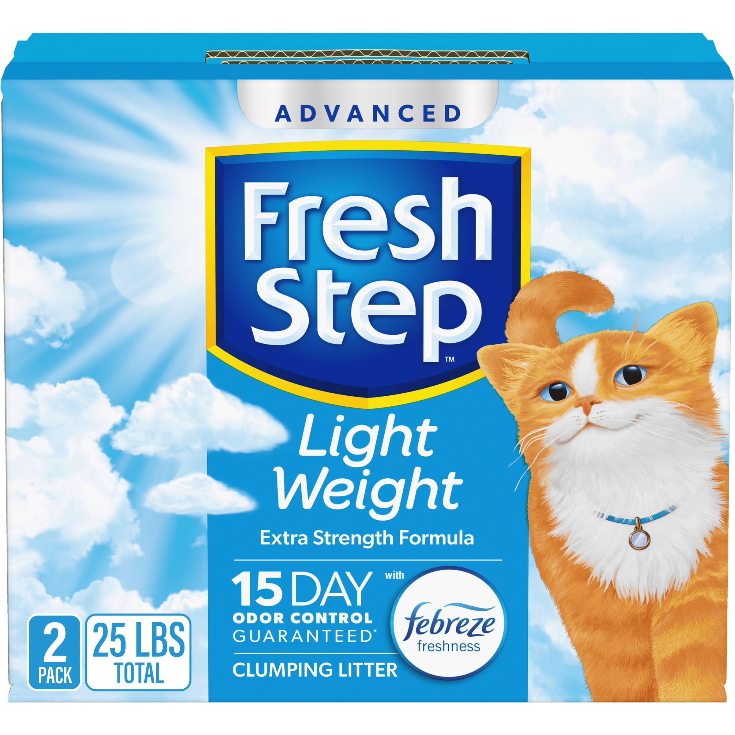 81kehYnLJBL Fresh Step Light Weight Advanced Extreme Cat Litter with Febreze Freshness, Extra Strength Formula Clumping Litter, 25 lbs. (2 x 12.5 lb. Box) - Image 1