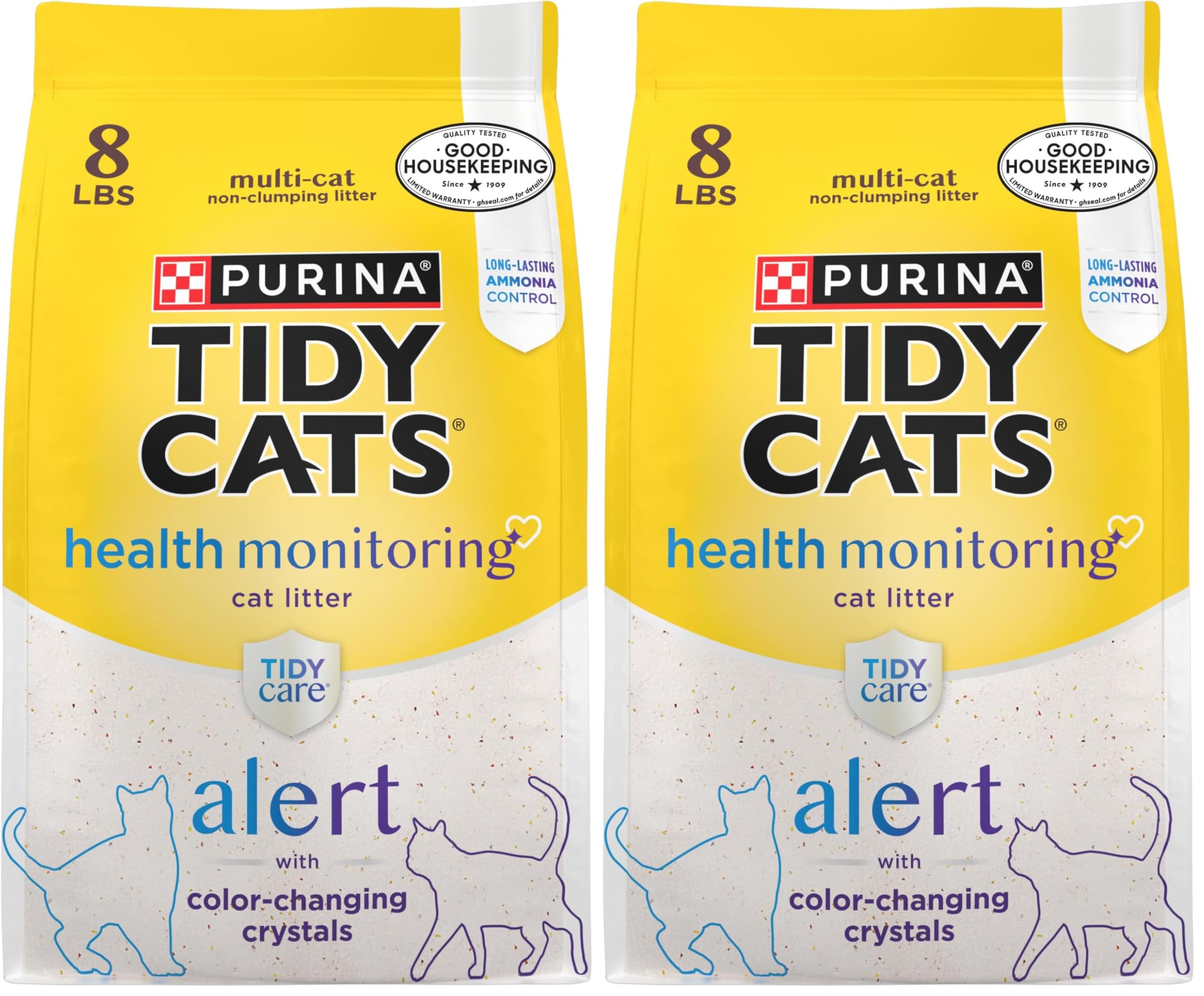 Purina Tidy Cats Tidy Care Alert Cat Health Monitoring Non Clumping Cat Litter with Silica Crystals - 8 lb. Bag (Pack of 2)