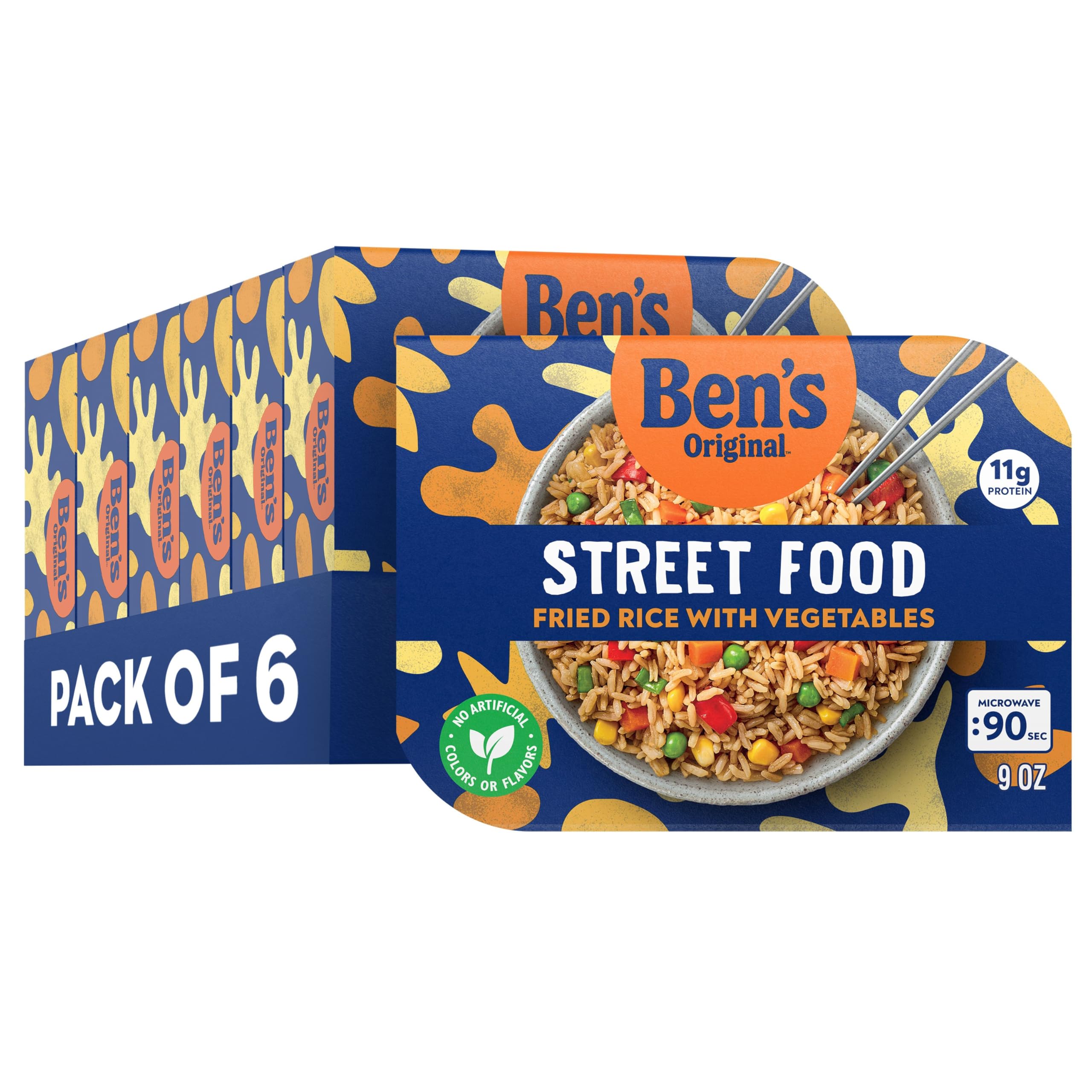 Version 1.0.0 BEN'S ORIGINAL Street Food Fried Rice with Vegetables, Prepared Entrée, Microwave in 90 Seconds, 9 oz (Pack of 6) - Image 1